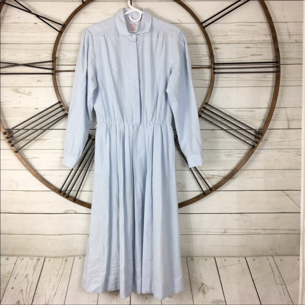 Brooks Brothers Barkcloth Dress Striped Vtg